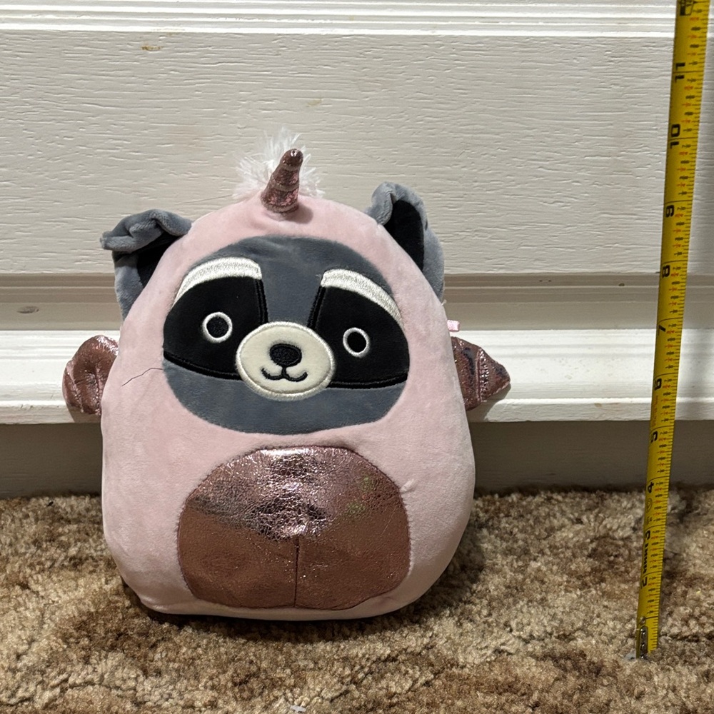 Squishmallows Pink and Gray Unicorn Raccoon Plush